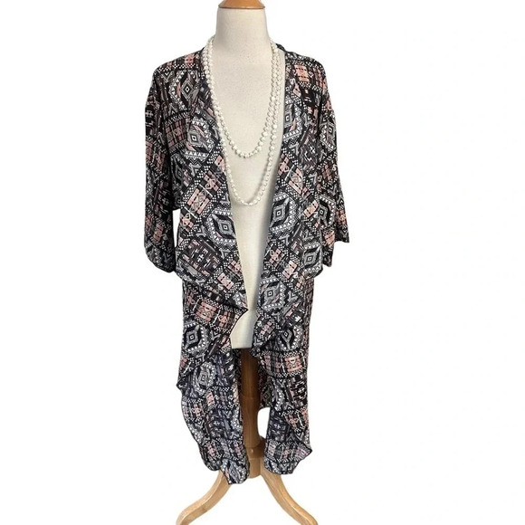 Lularoe M black gray‎ orange southwestern print lightweight draped kimono duster - Picture 1 of 6
